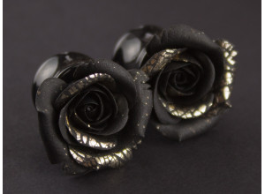 Black rose ear plug with golden tips Custom colors 3-20mm
