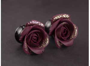 Black rose ear plug with golden tips Custom colors 3-20mm