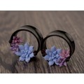 Handmade tunnels for stretched ears with pastel pink blue lavender Succulents Wedding plugs and gauges for bride 10-25mm