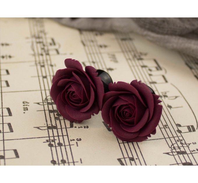 Custom colors Rose plug earrings Fall wedding earrings for gauged ears Bridal plugs jewelry Flower tunnels Handmade 