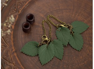 Green leaves antique bronze chain hangers for 8-20mm tunnels