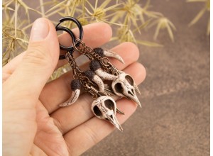 Raven skull hoop hangers for tunnels 2g - 25mm with copper chains