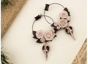 Bird skull Ivory roses ear hoops hangers 6-25mm