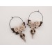 Ivory flowers beige roses brown leaves Hoop earrings Tunnel hangers for stretched ears Bird raven skull charm