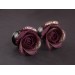 Burgundy and gold rose plug earrings for gauged ears Custom color flower tunnels Fall wedding Dark red Wine Maroon Handmade 