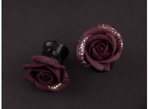 Burgundy rose ear plug with golden tips Custom colors 3-20mm