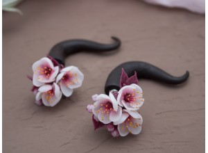 Cherry blossom real-faux gauge earrings
