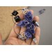 Indigo blue beige rose hoop earrings Tunnel hangers for stretched ears with crystal charm 6-25mm OOAK