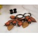Orange yellow fall leaves tunnel hangers for stretched earlobes Red coral beads Handmade  