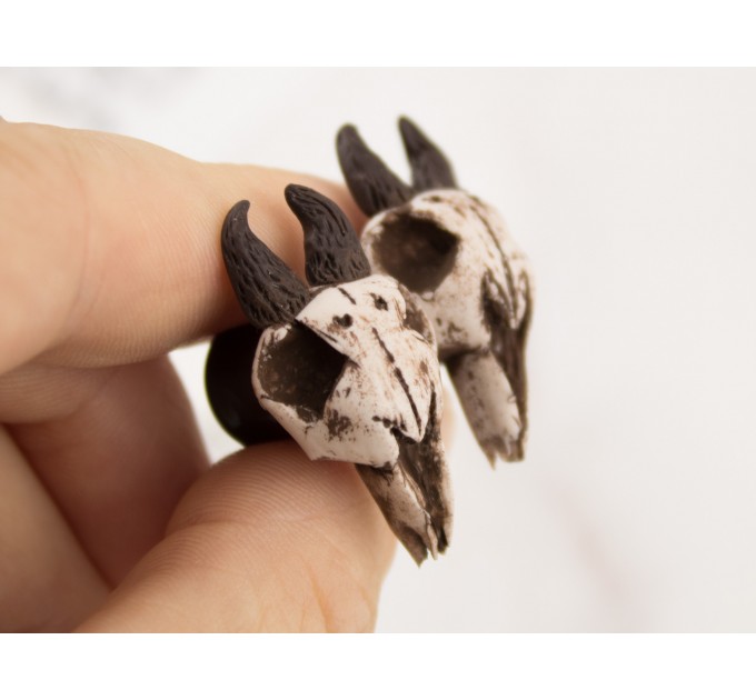 Goat skull earrings for pierced or stretched ears Gothic style tunnels Animal skeleton Ancient bone Pagan Viking Baphometh