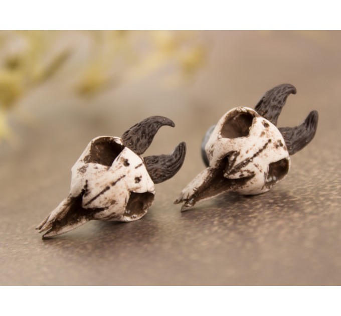 Goat skull earrings for pierced or stretched ears Gothic style tunnels Animal skeleton Ancient bone Pagan Viking Baphometh