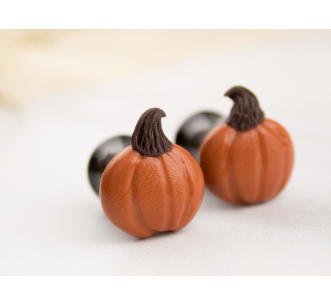 Autumn plug-stud earrings with orange green pumpkins Thanksgiving gift Fall birthday jewelry 