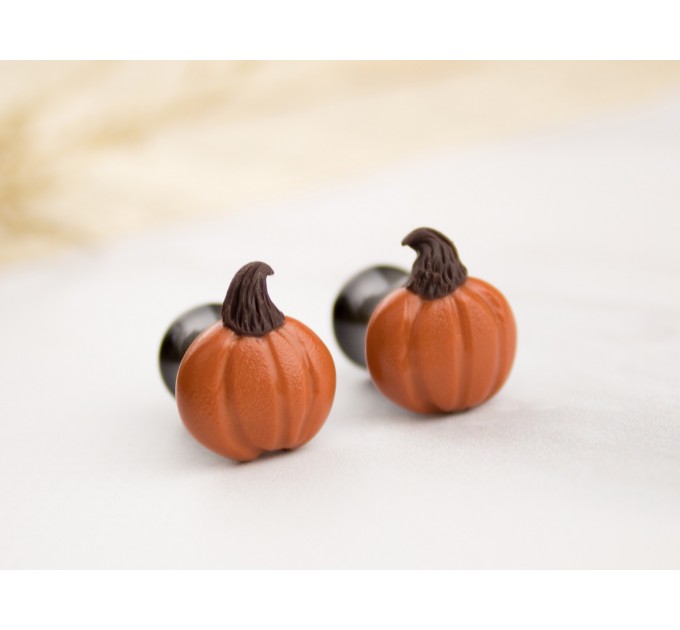 Autumn plug-stud earrings with orange green pumpkins Thanksgiving gift Fall birthday jewelry 
