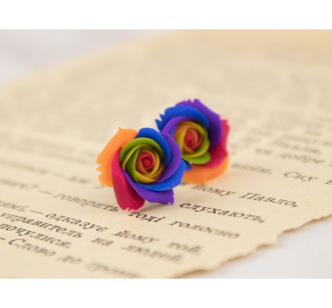Rainbow rose plug earrings for stretched ears Lesbian wedding jewelry LGBTQ+ gauges and tunnels Pride diversity gift