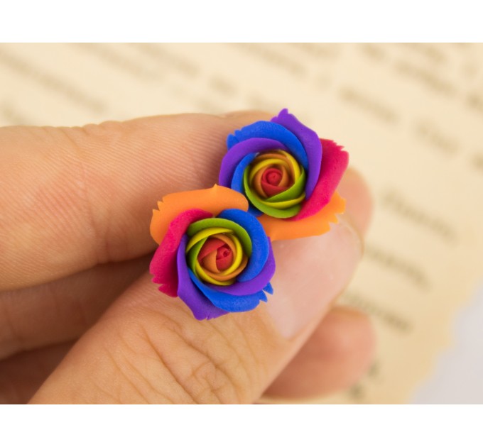 Rainbow rose plug earrings for stretched ears Lesbian wedding jewelry LGBTQ+ gauges and tunnels Pride diversity gift