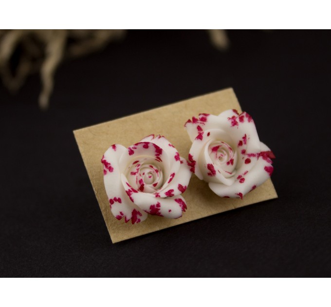 White bloody rose stud earrings Gothic flower Halloween jewelry Vampire gift Witchcraft Dark fashion Handmade
