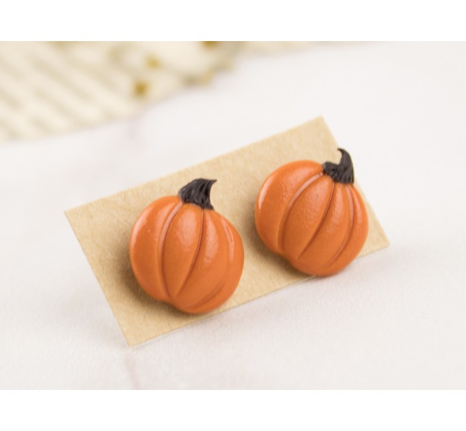 Cute orange pumpkin earrings Tiny studs Thanksgiving gift idea Fall birthday present Handmade Autumn jewelry