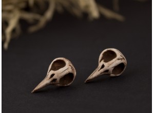 Tiny raven skull stud earrings