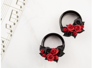 Tiny red black rose ear tunnels 00g – 25mm