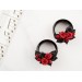 Red black wedding ear tunnels Tiny flower plug earrings for stretched earlobes Bridesmaid jewelry Floral Gauges