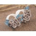 Beige rose gauges for wedding Dusty blue floral ear tunnels Bridal plugs Stretched earlobes jewelry Custom colors