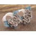 Beige rose gauges for wedding Dusty blue floral ear tunnels Bridal plugs Stretched earlobes jewelry Custom colors