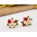 Cute Xmas ear plugs with beige red roses and holly berries Christmas jewelry for stretched earlobes Winter wedding Gauge and tunnels