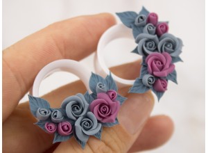 Dusty blue and pink rose ear tunnels 12 – 25mm