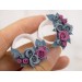 Dusty blue and pink bridal ear tunnels for stretched earlobes Wedding gauges Floral plug earrings Custom color scheme