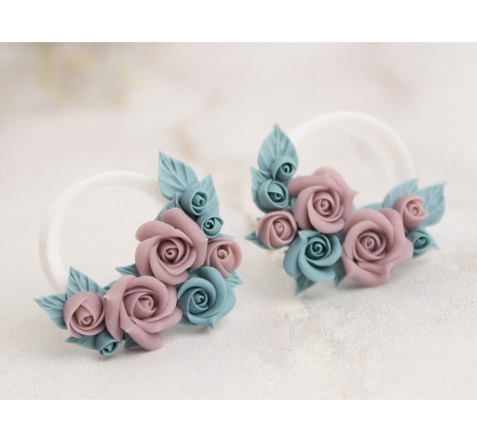 Custom color wedding earrings for stretched ears Tiny rose ear plugs Floral gauges for bride Handmade
