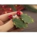 Holly berry dangle plug earrings Reg green holiday floral jewelry for stretched earlobes Xmas tunnels and gauges