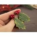 Holly berry dangle plug earrings Reg green holiday floral jewelry for stretched earlobes Xmas tunnels and gauges