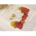 Golden screw back tunnel earrings for stretched ears with orange yellow red fall leaves Hoop hangers Handmade