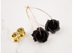 Golden tunnel hoop hangers with black rose 6-30mm