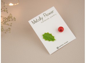Mismatched holly berry and leaf studs