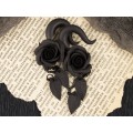 Gothic wedding dangle chain plug earrings for stretched ears Black rose and leaves Witch gift gauges Dark aesthetic