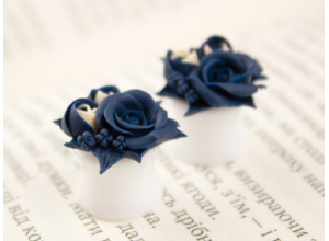 Dark blue beige roses ear plugs 6-20mm