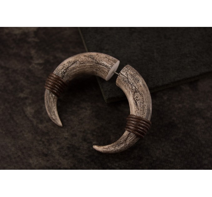 Viking earrings for men Ancient horn shaped faux gauges Boyfriend Husband Brother gift idea Norse 