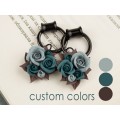 Custom color Teal brown floral ear hangers for tunnels Dangle plug earrings Unique wedding jewelry for stretcher earlobes Handmade gauges