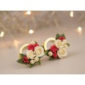 Cute Christmas plug earrings Beige rose red flower golden screw back tunnels Holly berry Holiday gift