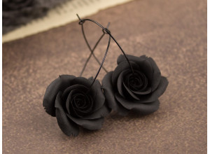 Black rose hoop earrings
