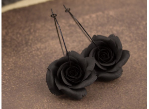 Black rose hoop earrings