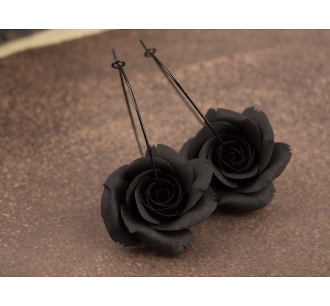 Hoop earrings with black rose Gothic jewelry Unique gift for girlfriend Dark fashion Witch Handmade