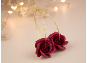 Burgundy rose golden hoop earrings 