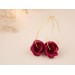 Golden hoop earrings with wine red burgundy rose flower Unique gift for wife Christmas present Bridesmaid jewelry