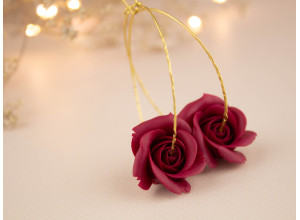 Burgundy rose golden hoop earrings 