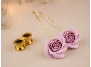 Golden tunnel hoop hangers with dusty pink rose  rose 6-30mm