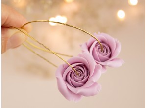 Golden tunnel hoop hangers with dusty pink rose  rose 6-30mm