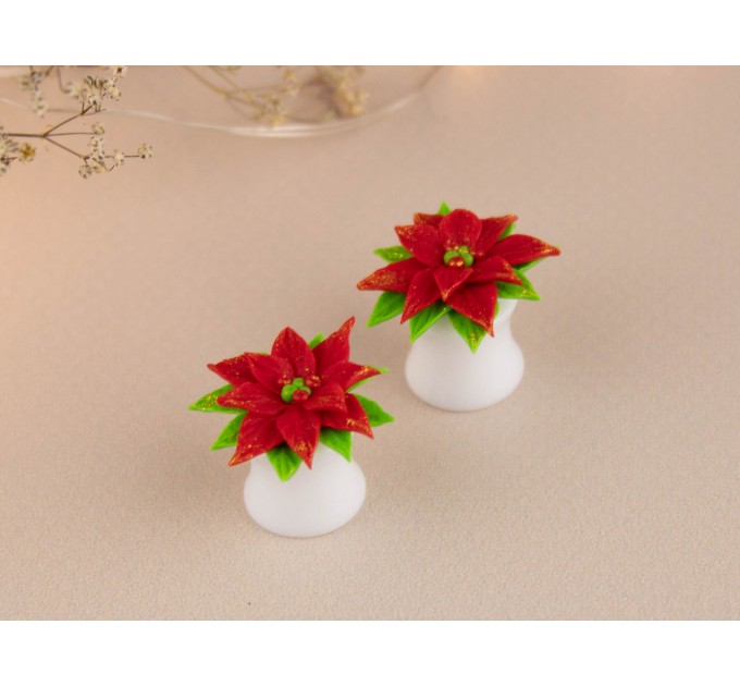 Poinsettia ear plugs Xmas gauges Christmas jewelry for stretched earlobes Holiday tunnel earrings handmade