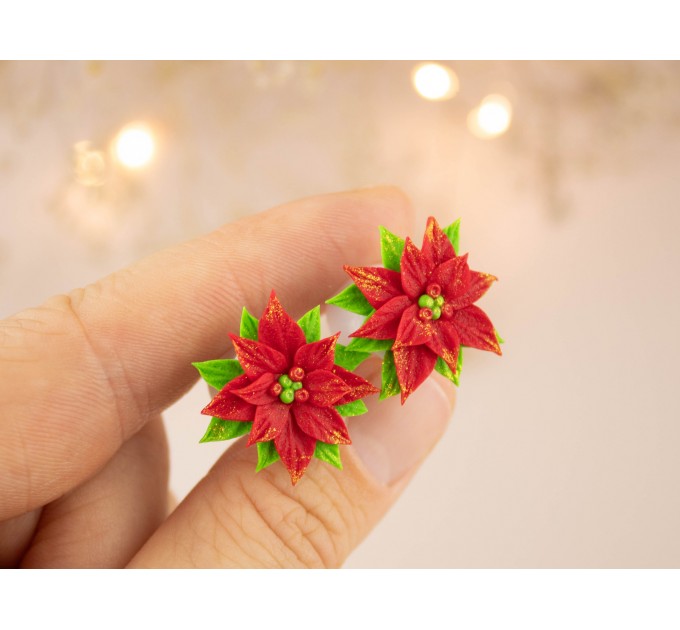 Poinsettia ear plugs Xmas gauges Christmas jewelry for stretched earlobes Holiday tunnel earrings handmade